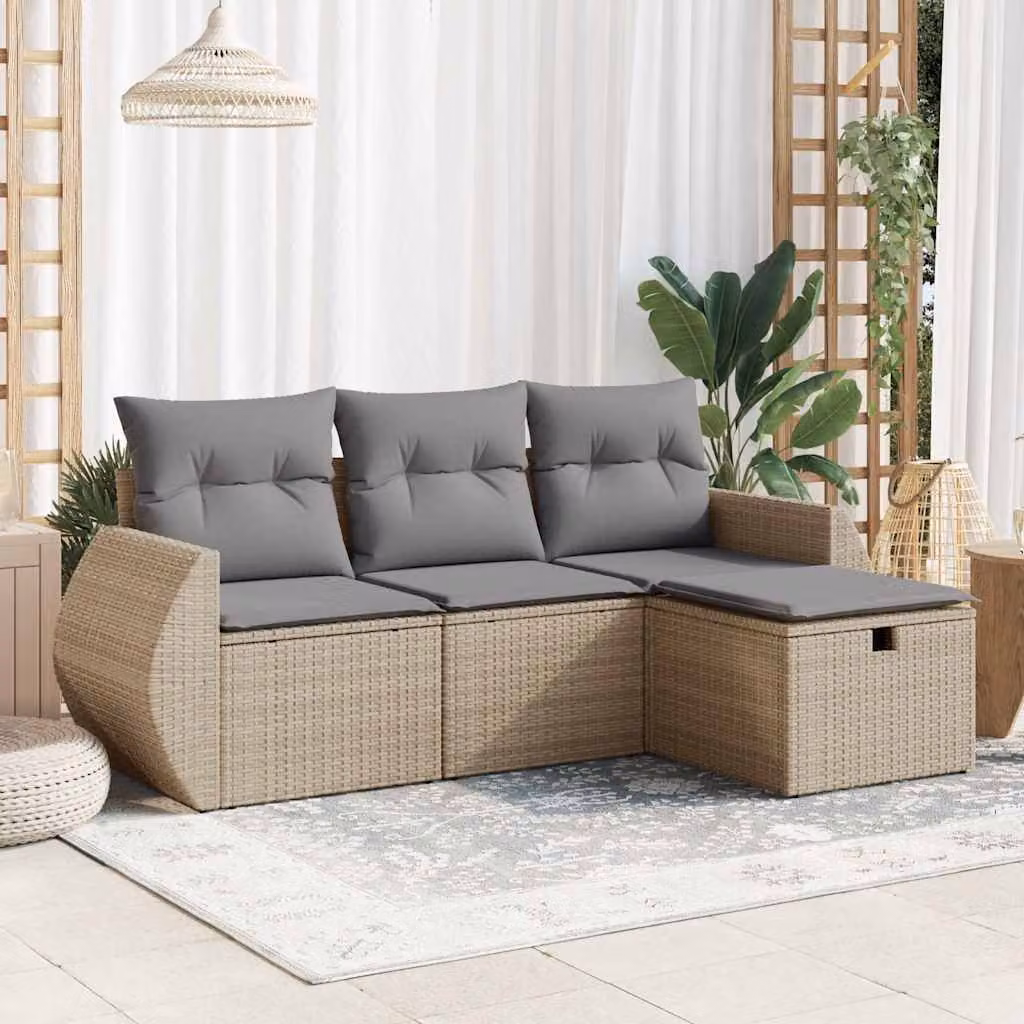 Maison Exclusive - Set Divano da Giardino 4 pz con Cuscini Beige in Polyrattan