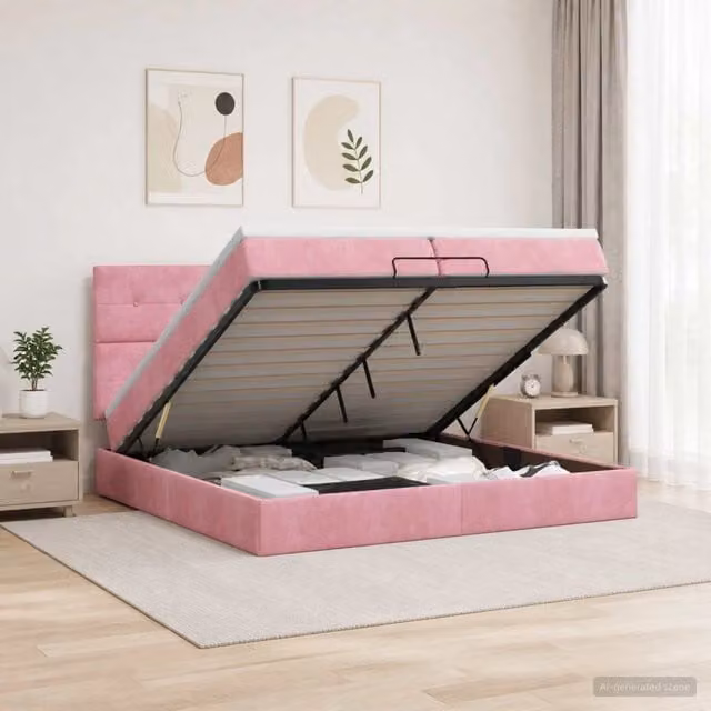 Letto Ottomano con Materasso e Illuminazione LED vidaXL in Velluto Rosa e Bianco L: 200 cm, P: 200 cm, H: 88 cm