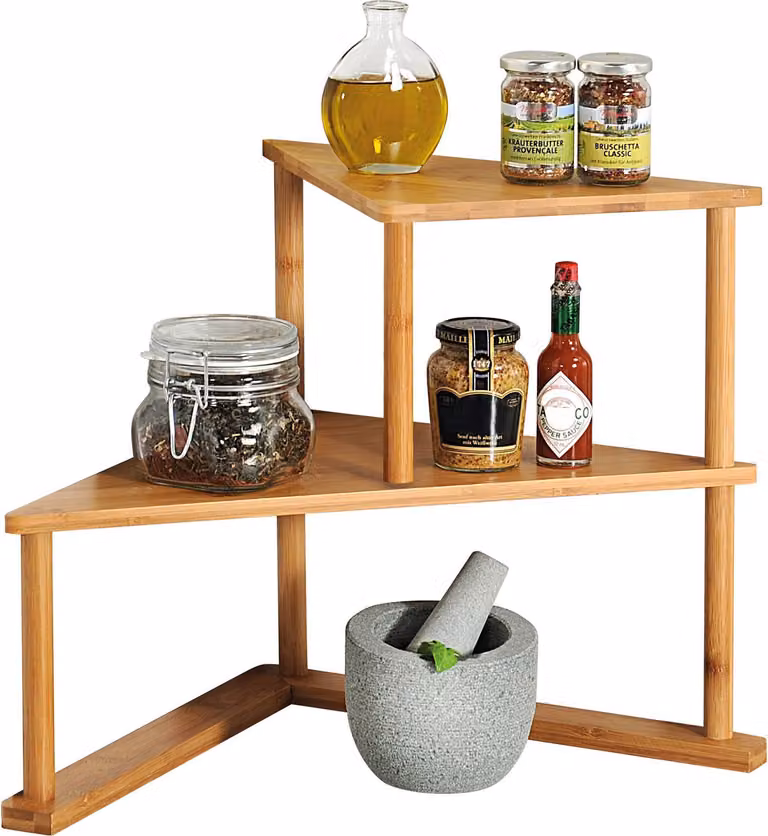 Scaffale da cucina KESPER Scaffale da cucina ad angolo in bambù  - 2 livelli - 52x29,5x39cm - scaffale salvaspazio per cucina e dispensa - naturale e decorativo -58802