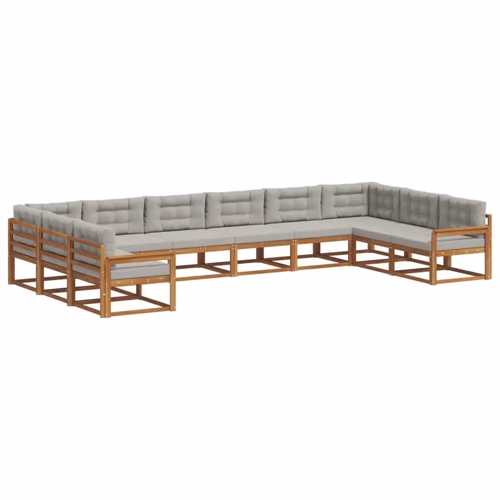 Set di divani da esterno vidaXL a forma di L in legno di acacia con cuscini inclusi, colore grigio – 2