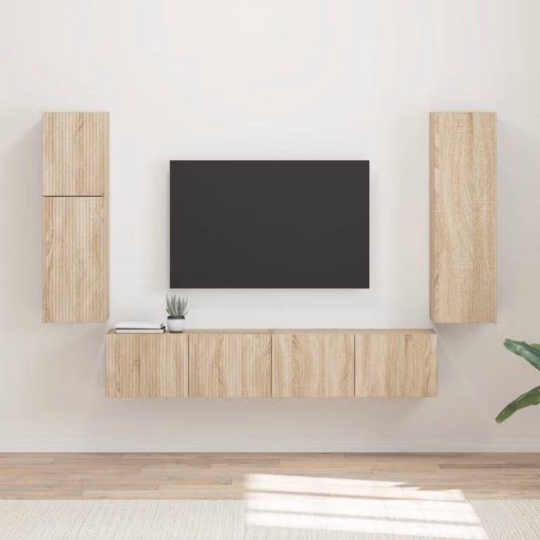 Set mobile TV moderno vidaXL in 4 pezzi color Rovere Sonoma in legno ingegnerizzato e MDF