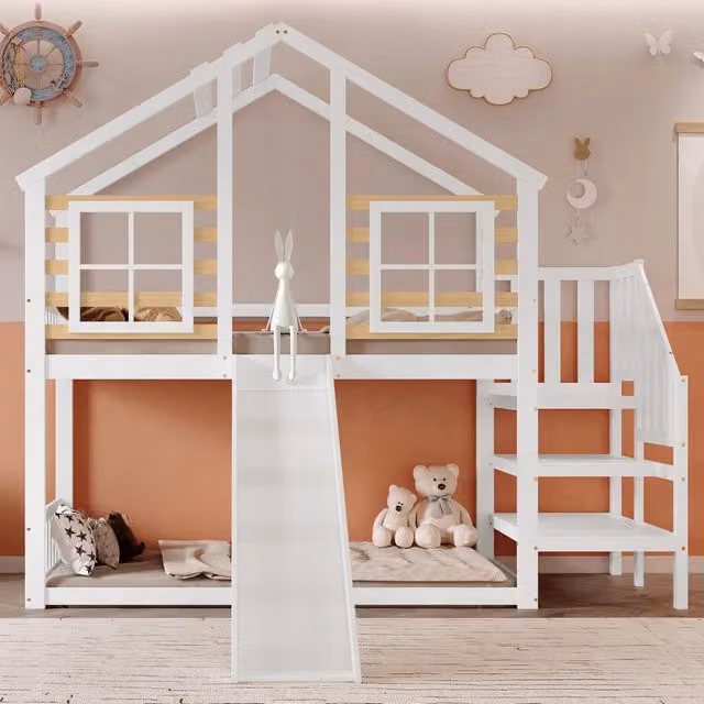 Letto a castello in legno bianco - Xylo - 90x200 con finestra