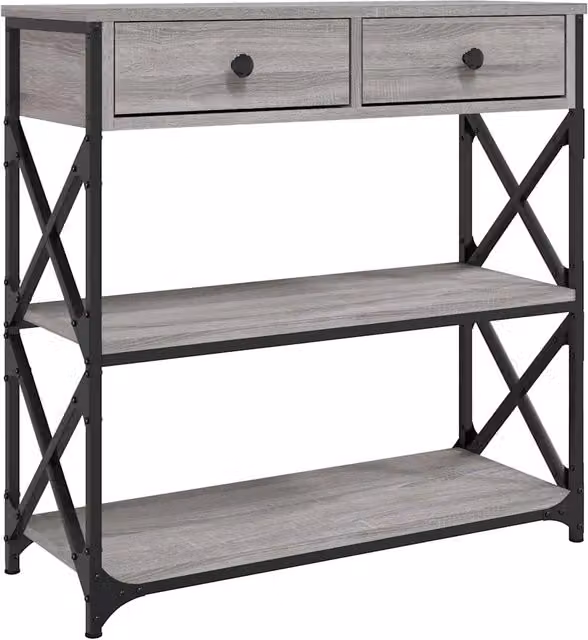 Tavolino Consolle Design Industrial in Legno e Metallo Grigio L: 75 cm, P: 28 cm, H: 75 cm – 1