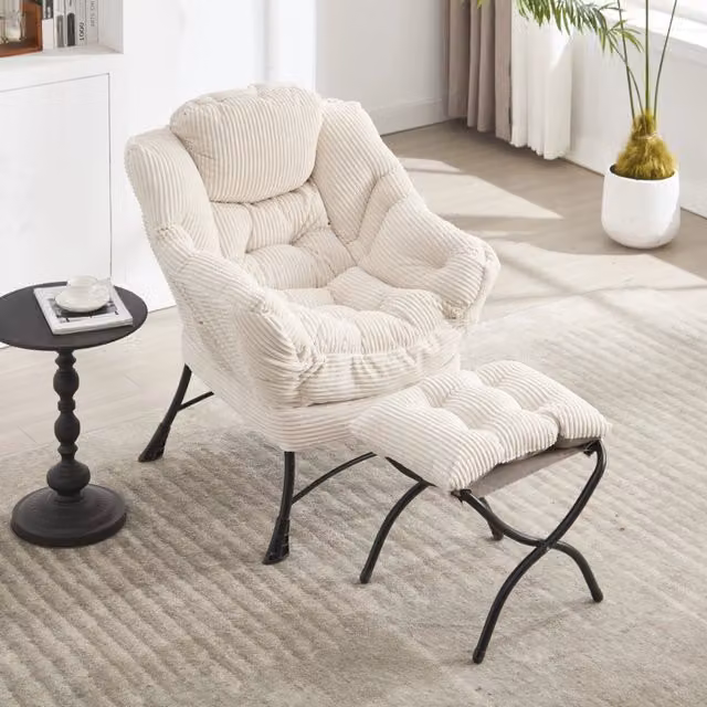 Poltrona relax con poggiapiedi 69,9x64x95 cm bianca, tasca laterale, acciaio