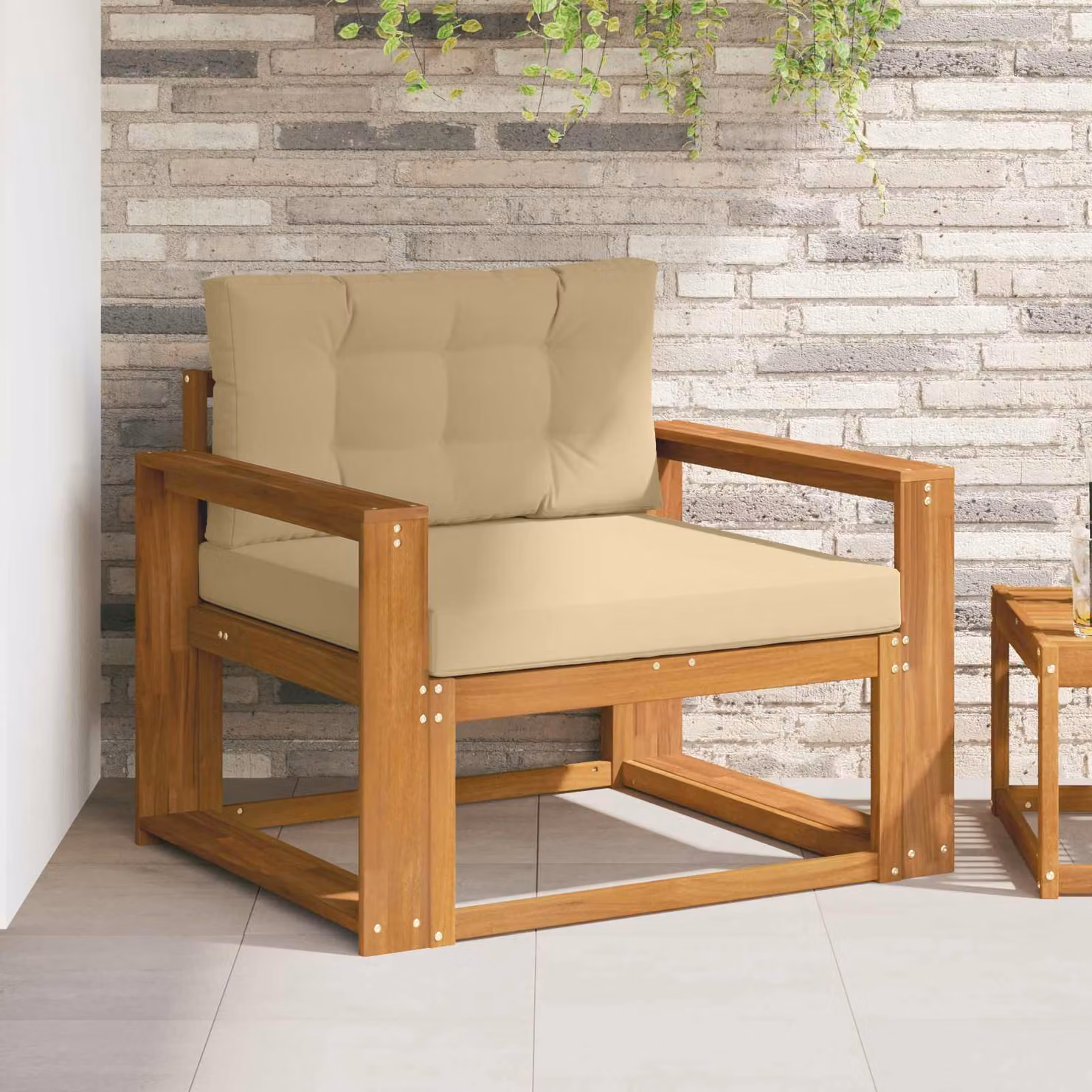 Divano centrale da esterno vidaXL in legno di acacia naturale con seduta beige e marrone
