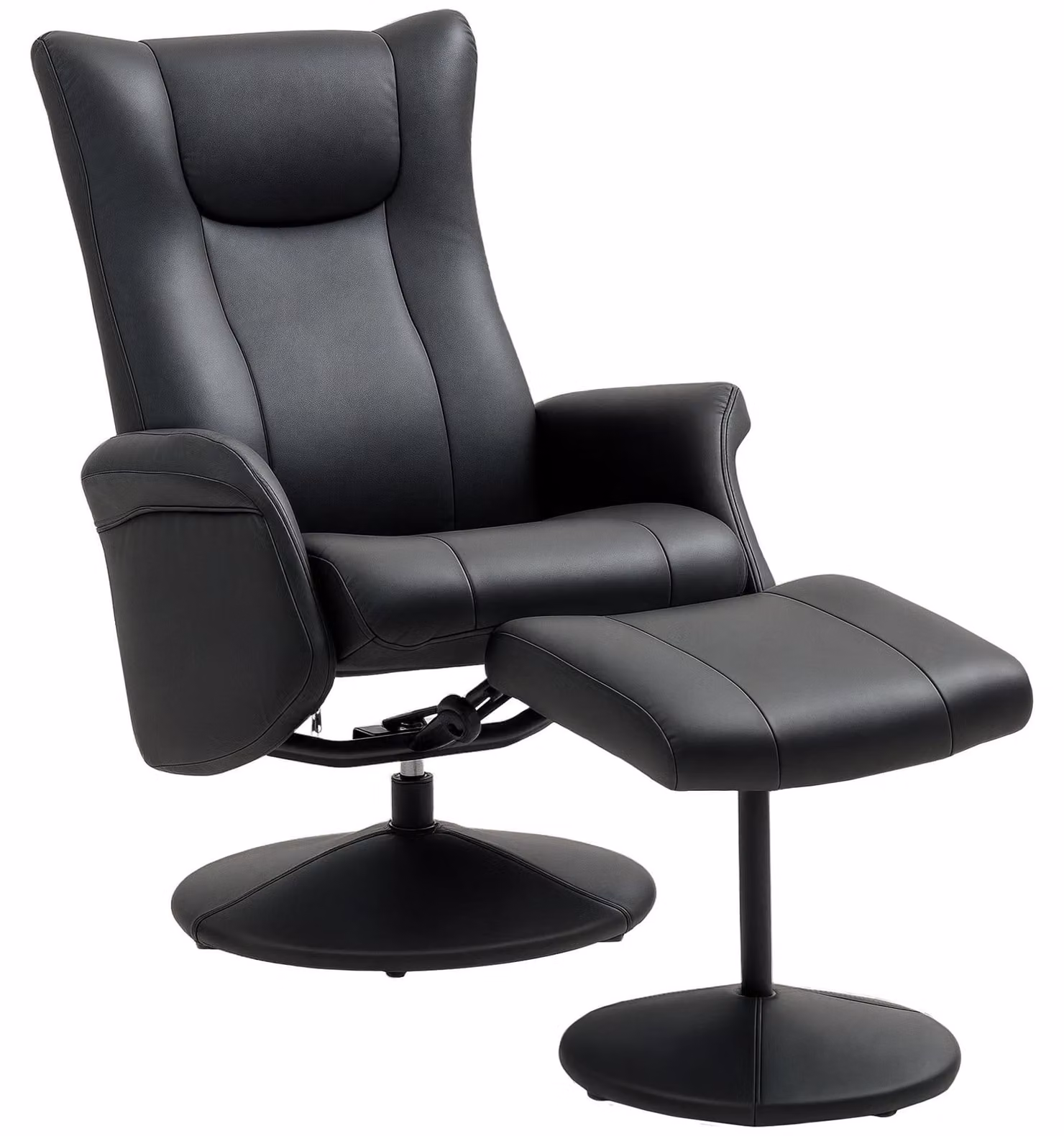 Poltrona reclinabile con poggiapiedi - Poltrona per la televisione - Rotazione a 360° - Schienale regolabile - Funzione relax - Rivestimento in ecopelle - Colore: nero, capacità di carico fino a 150 kg
