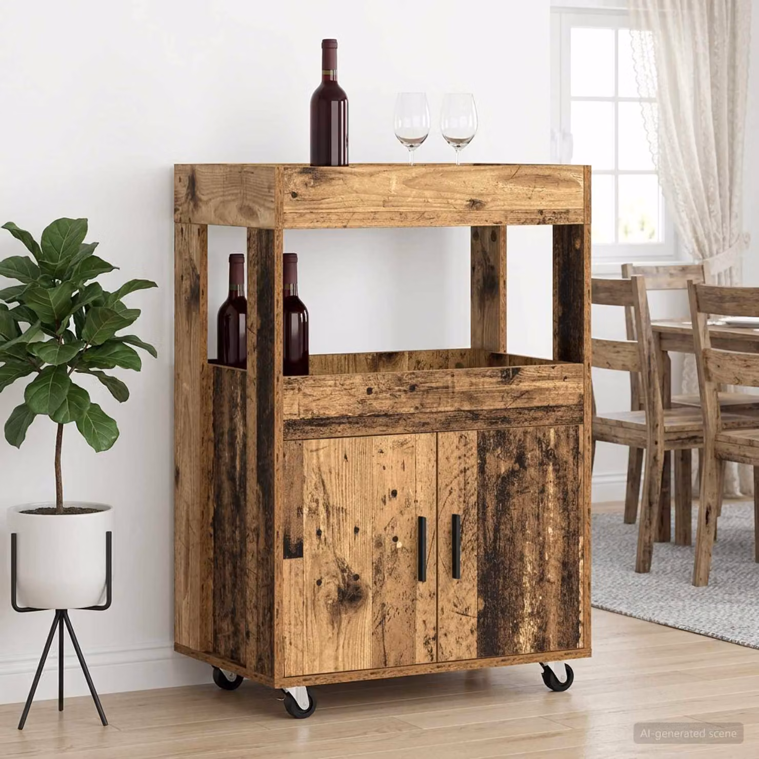 vidaXL Carrello da Bar Moderno in Legno Marrone con Ruote L/P/H: 60 x 39.5 x 89 cm