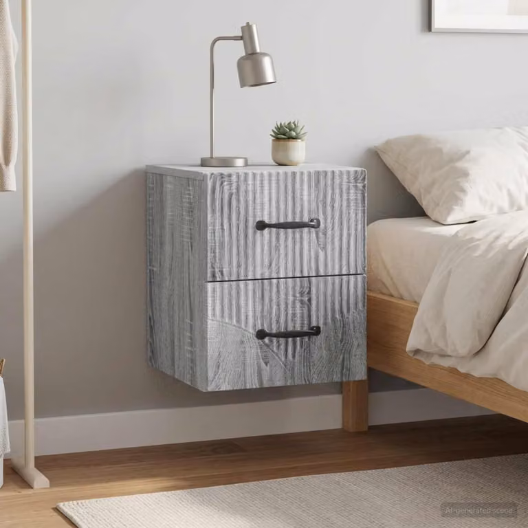Set di 2 comodini sospesi vidaXL moderni in MDF Grigio, L 34,5 cm x P 33 cm x H 40 cm