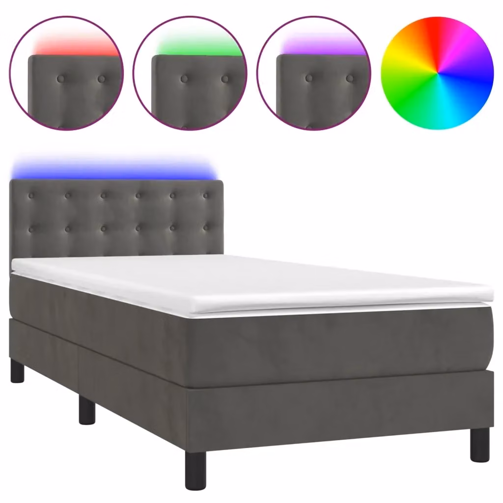 Letto Ibrido vidaXL in Velluto Grigio con Materasso, Illuminazione LED Sotto il Letto e Porte USB, L/P: 90 x 190 cm – 2