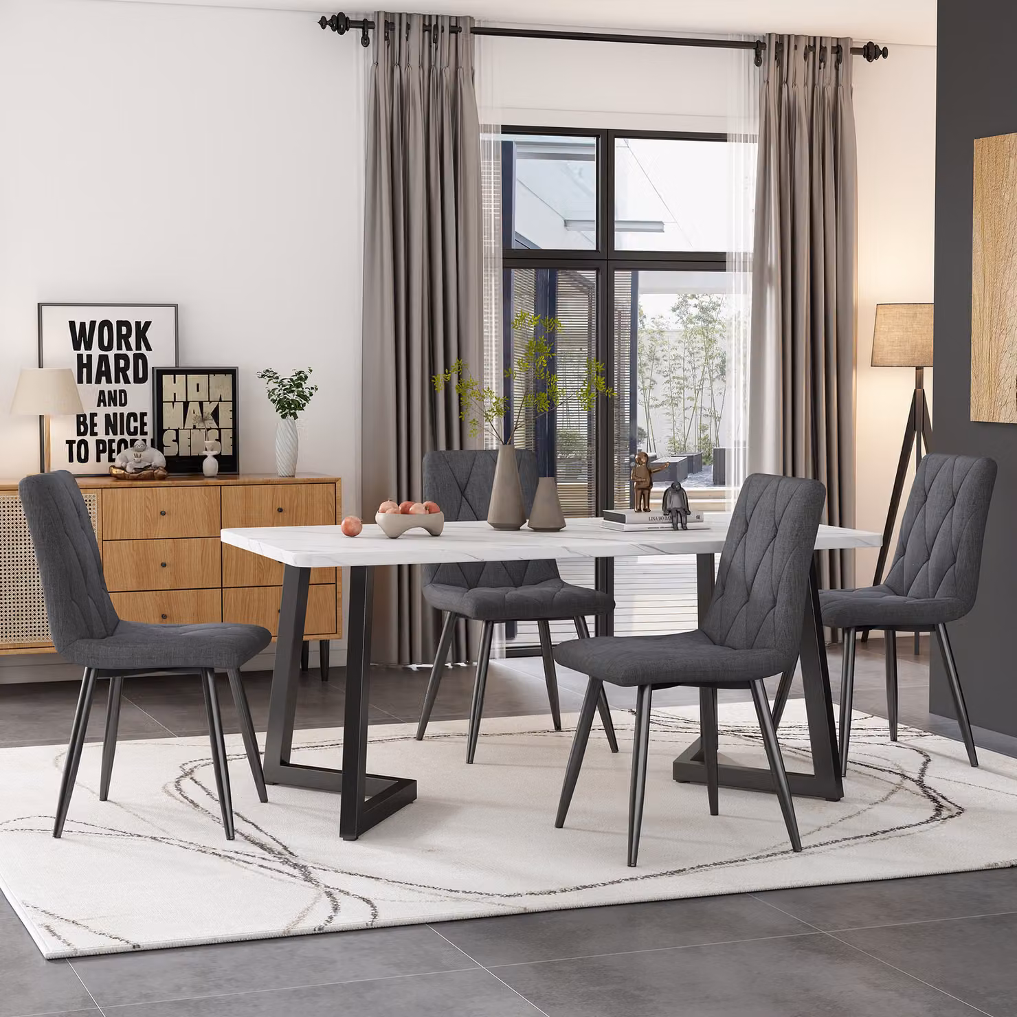 Set di 4 sedie da pranzo Flieks, sedia imbottita con gambe in legno massiccio, sedie da cucina sedia da pranzo con schienale, sedia con rivestimento in lino, grigio