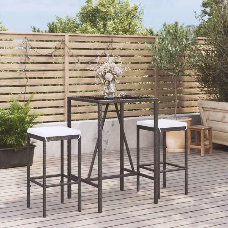 Maison Exclusive - Set da bar da giardino 3 pezzi con cuscini in polyrattan nero