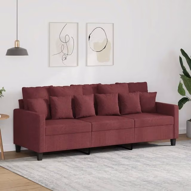 Divano a 3 posti moderno vidaXL in tessuto rosso con struttura in metallo e cuscini inclusi L: 198 cm, P: 80 cm, H: 77 cm