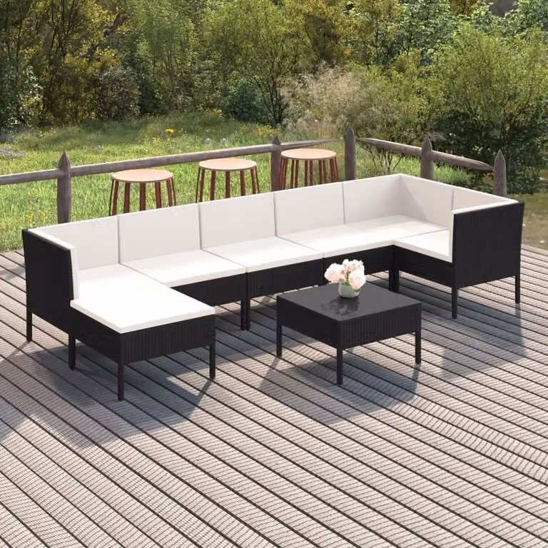 The Living Store Set salotto da giardino 8 pezzi con cuscini in poly rattan nero