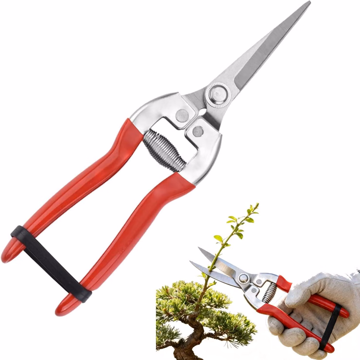 Forbici da giardino in acciaio inossidabile, con manici lunghi, ergonomiche, antiscivolo, ideali per potare rami e fiori