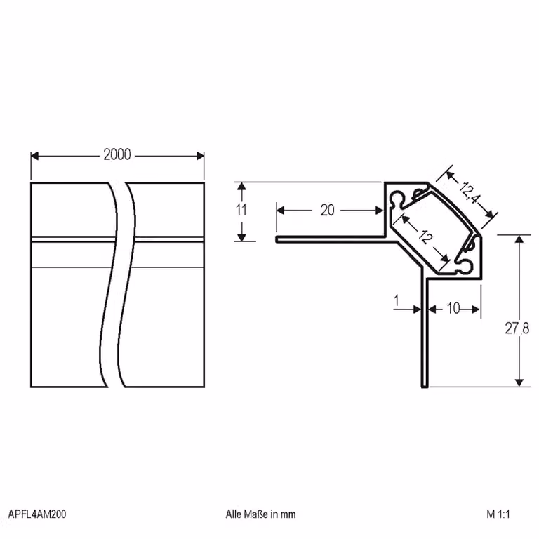EVN APFL4 profilo angolare esterno 200cmx3,8cm, Alluminio / Grigio / Zincato, Alluminio
