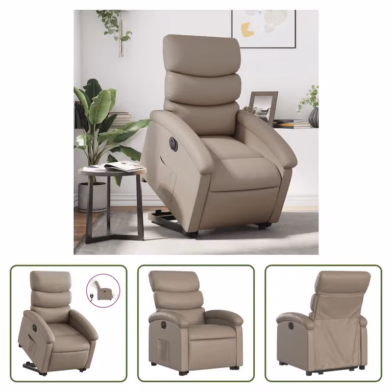 The Living Store Poltrona relax con supporto elettrico Cappuccino in ecopelle