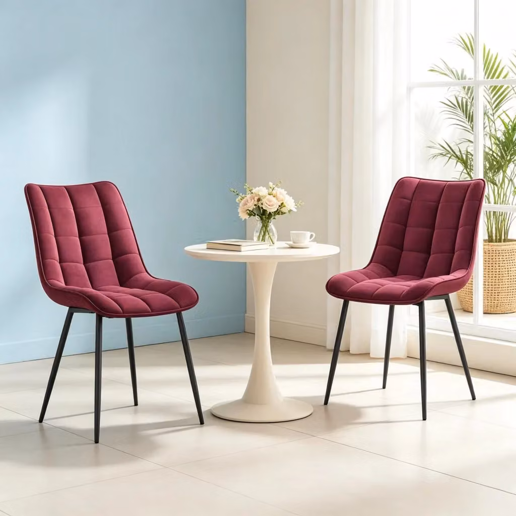 Set di 2 sedie da pranzo MIVRAY in velluto rosso con gambe in metallo e legno e schienale imbottito – 2