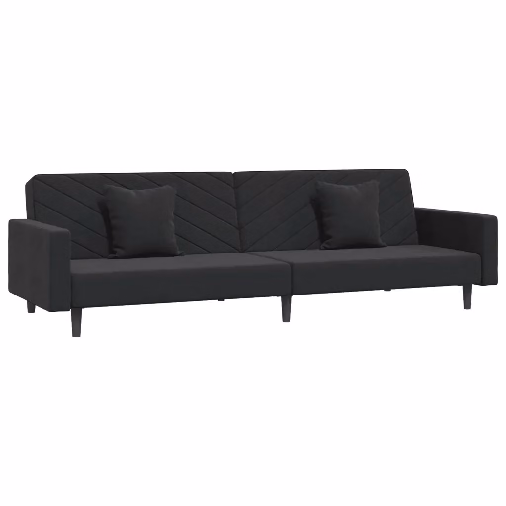Divano Letto Click Clack vidaXL in Velluto Nero con 2 Cuscini e Struttura in Legno Massello – 2