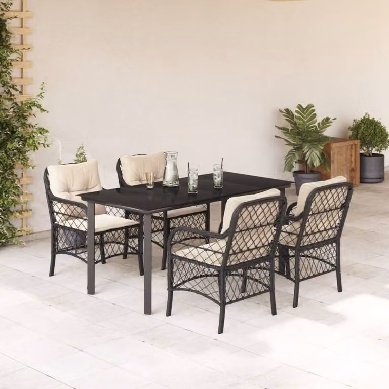 Maison Exclusive - Set da Pranzo da Giardino 5 pz Nero con Cuscini in Polyrattan