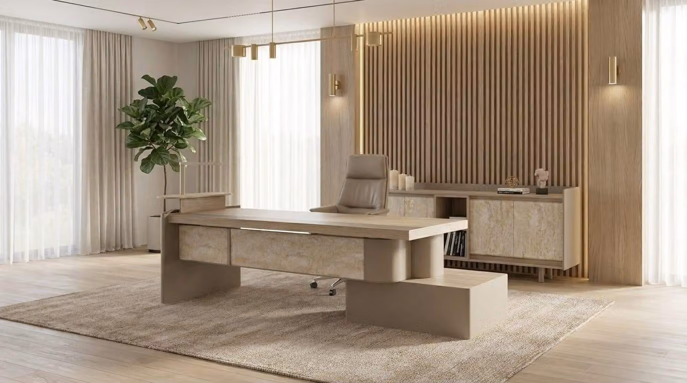 Set completo per ufficio: scrivania, mobiletto laterale, design moderno ed elegante