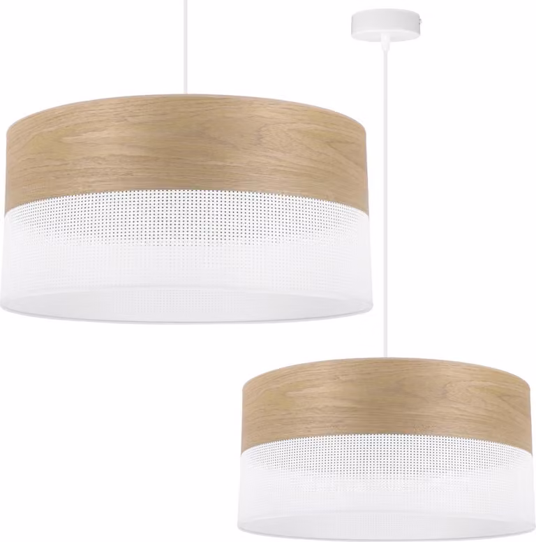 Lampada A Sospensione Singola, Paralume In Impiallacciatura Di Quercia Dorata, 44 Cm
