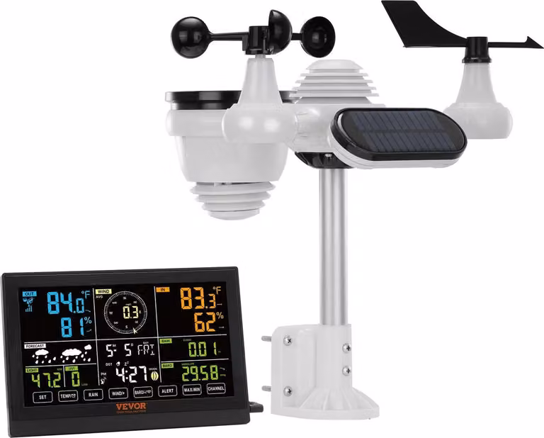 Stazione meteorologica wireless 7 in 1, ampio display a colori da 7,5 pollici, stazione meteorologica digitale per interni ed esterni, per temperatura, umidità, velocità/direzione del vento, pioggia, raggi UV, con dati previsionali, allarme, avvisi. SENZA