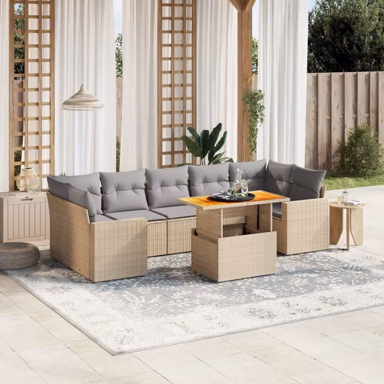 vidaXL Set Divano da Giardino 8 pz Moderno con Cuscini Beige e Grigio in Polyrattan e Acciaio Verniciato a Polvere