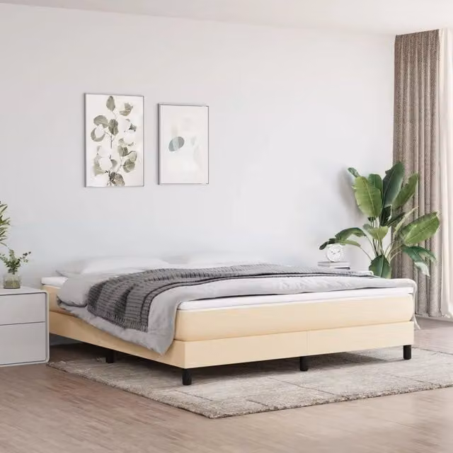 Letto Ibrido con Materasso a Molle vidaXL in Tessuto Beige e Bianco L/P: 180 x 200 cm – 1