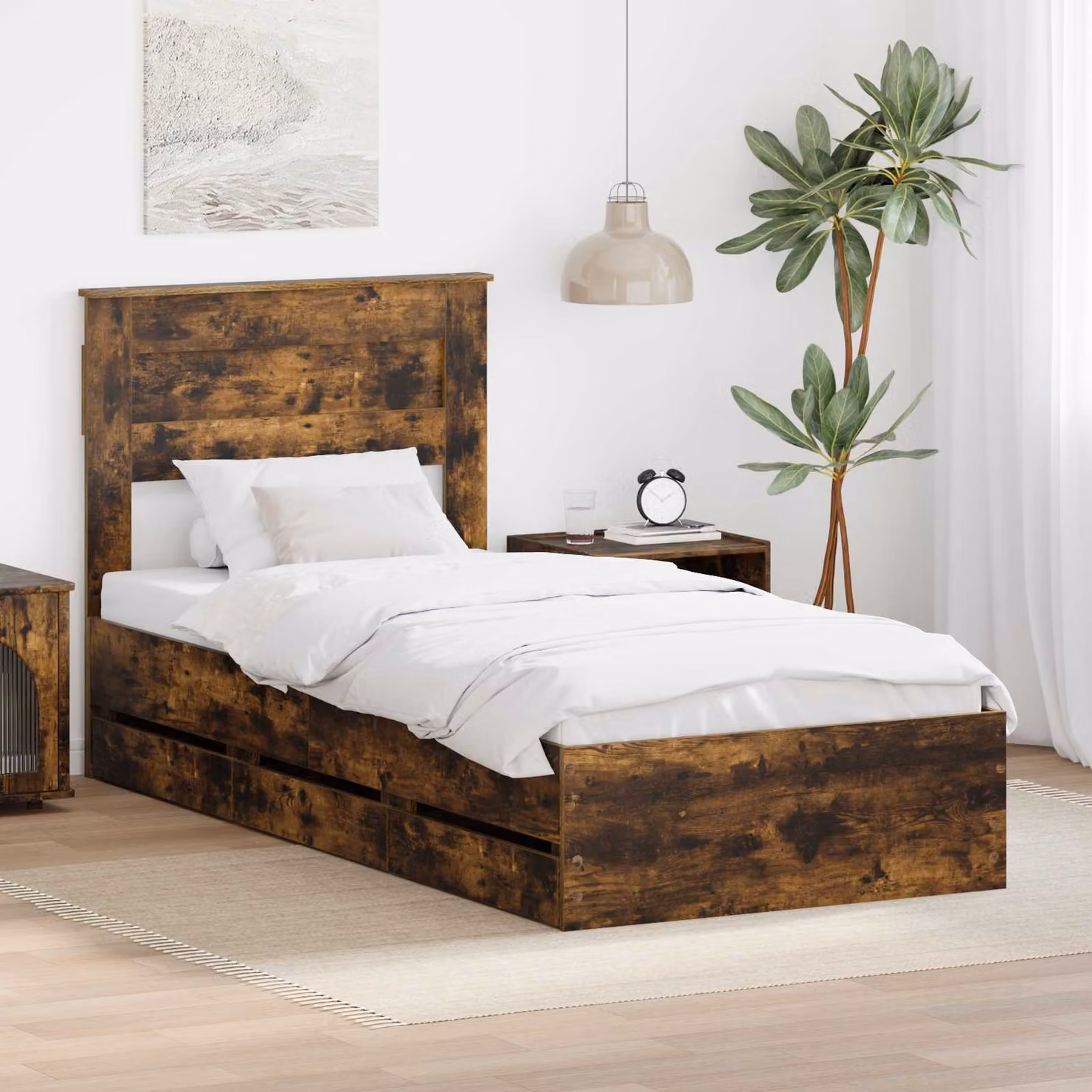 Struttura del letto con cassetto vidaXL in legno Rovere fumé, L: 80 cm x P: 190 cm – 1