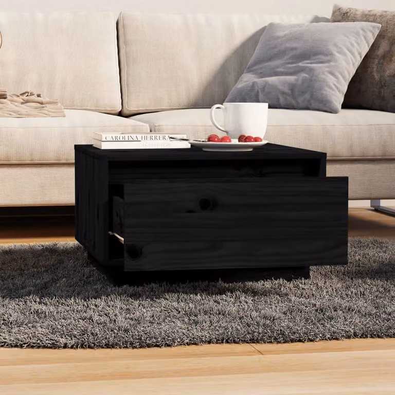 The Living Store tavolino nero 55x56x32 cm in legno di pino massiccio