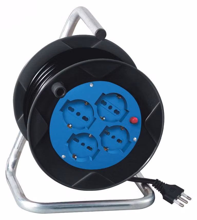 Alcapower Prolunga Elettrica con Avvolgicavo 15 metri, 4 Prese Schuko Bipasso, Spina Italiana 16A, Tensione Max 250V AC, Potenza fino a 2200W