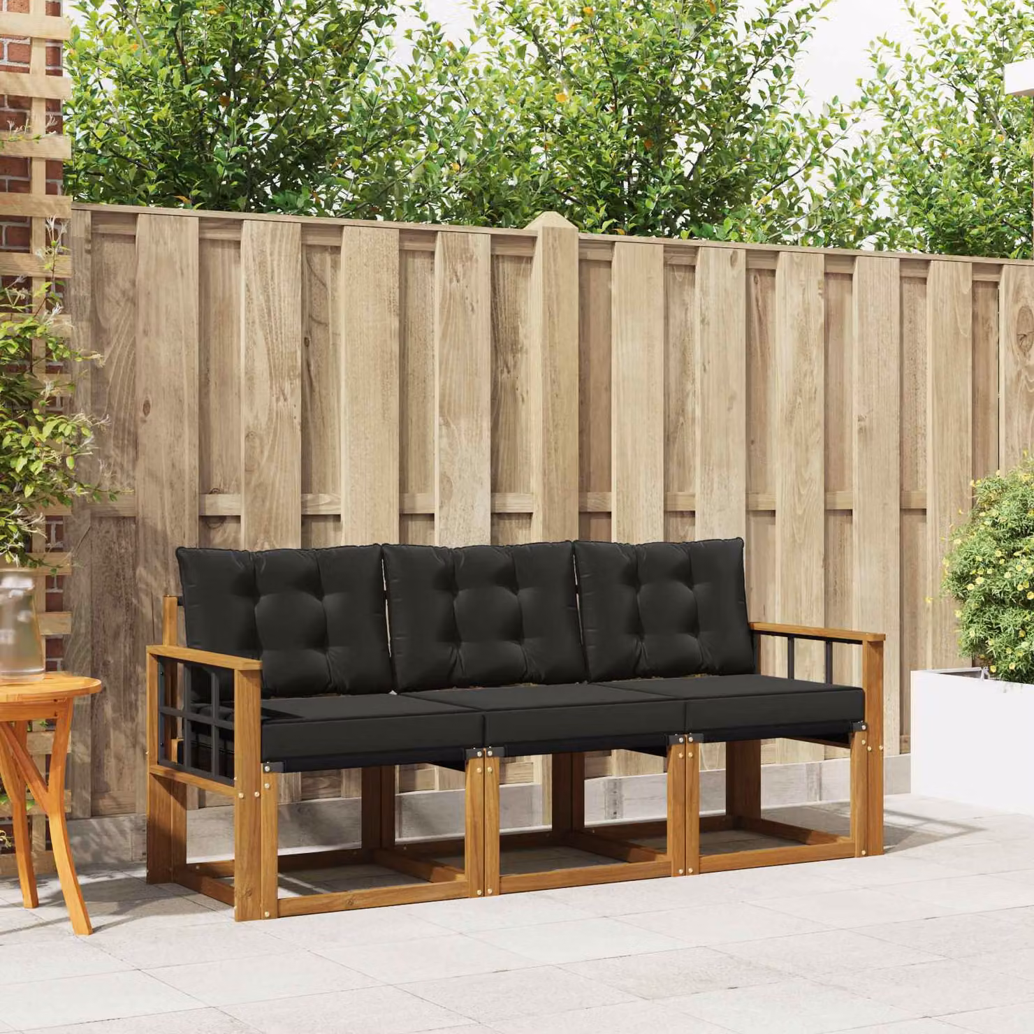 Set di divani da esterno vidaXL 3 pz in legno di acacia e textilene, colore marrone e nero