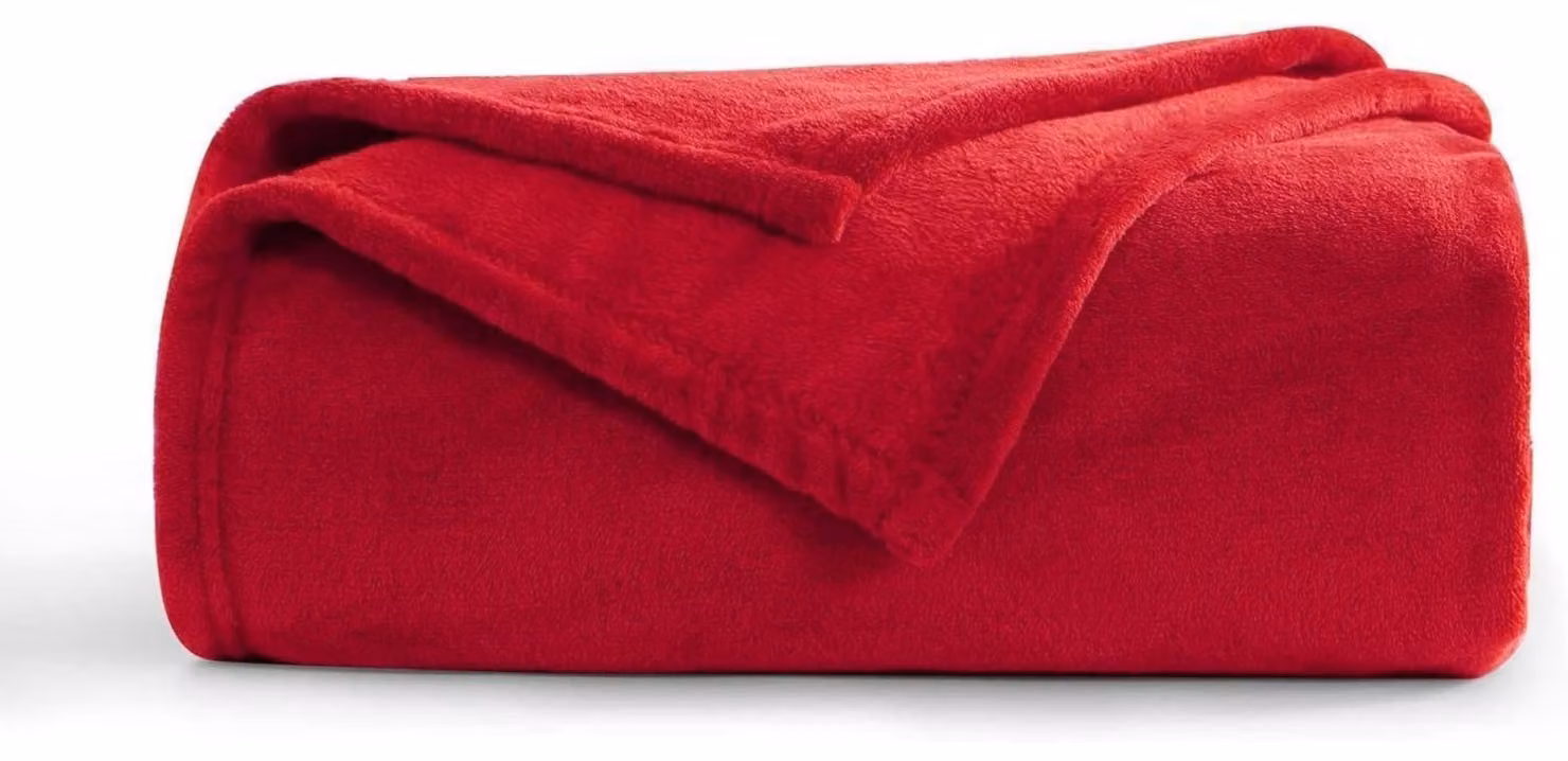 Coperta in pile, colore rosso, 130x150 cm, in flanella, morbida e calda