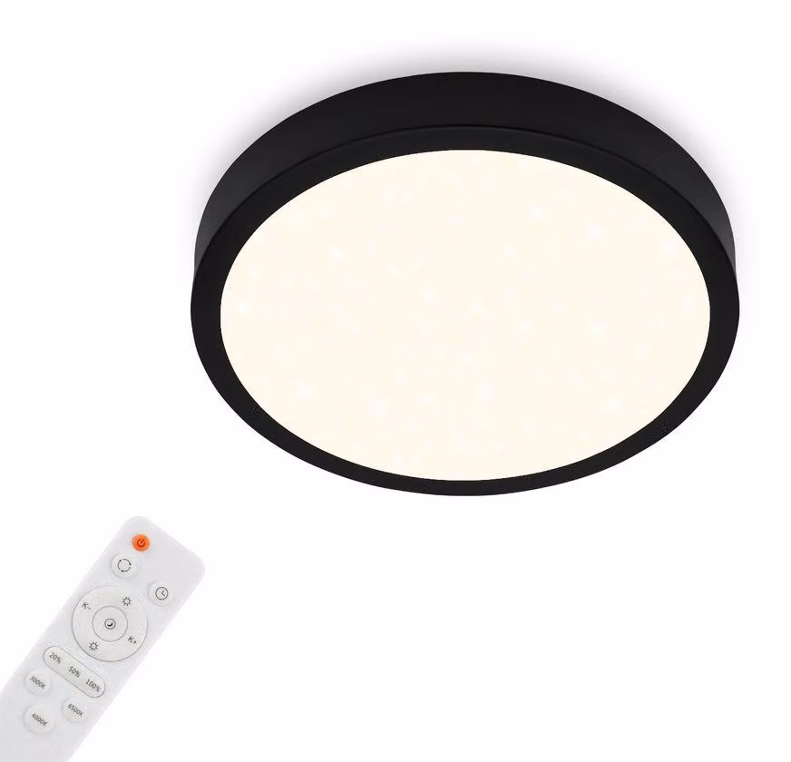 BRILONER - Lampada da soffitto cielo stellato, Lampada da soffitto dimmerabile, Temperatura colore regolabile, Lampada a superficie, Telecomando, Nero, Ø280x40 mm