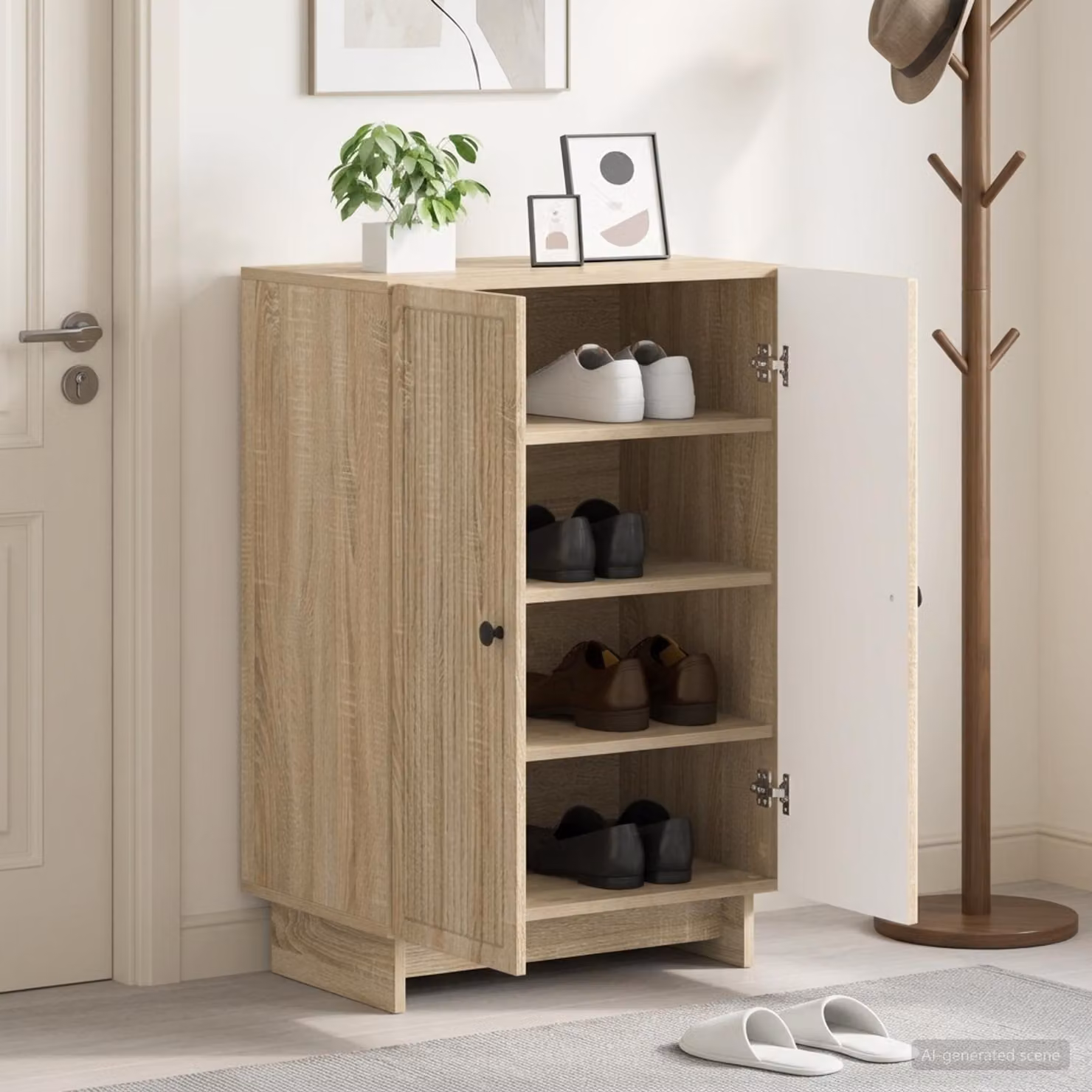Mobile porta scarpe moderno vidaXL in legno e metallo, L: 59,5 cm, P: 39,5 cm, H: 90 cm