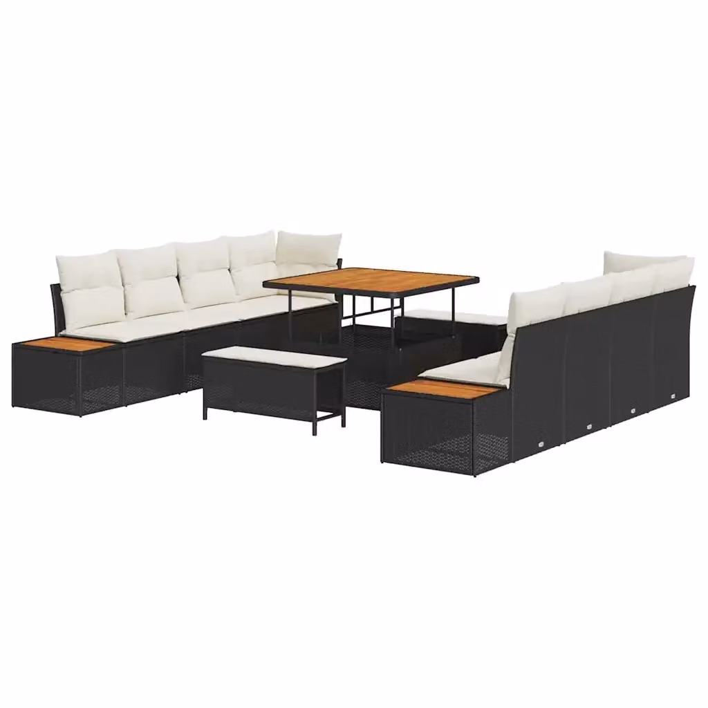 Set Divano da Giardino Moderno vidaXL in Polyrattan Nero e Beige con 11 Pezzi e Cuscini – 2
