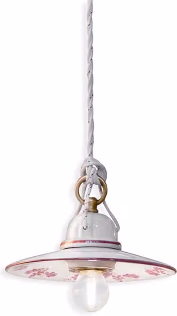 Sospensione Classico Asti Ferro E Ceramica Ottone Satinato Decorato 1 Luce E27