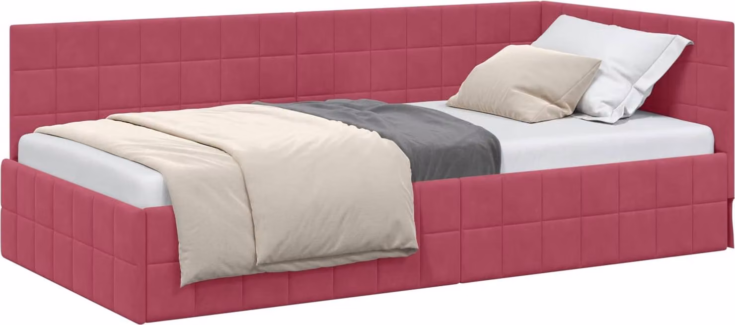 Cornice del letto ad angolo Rosso Vino 100 cm x 200 cm Velluto
