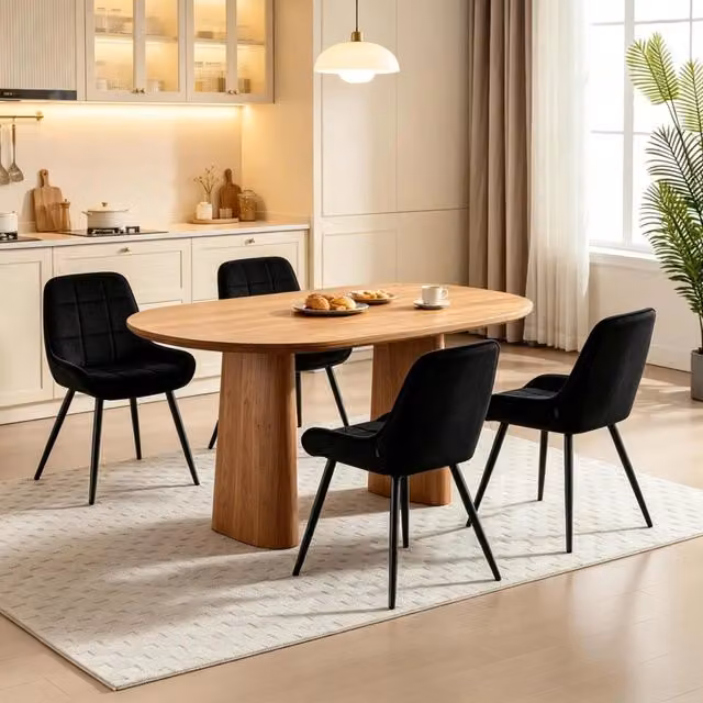 Set di 4 sedie da pranzo in velluto nero con struttura in metallo