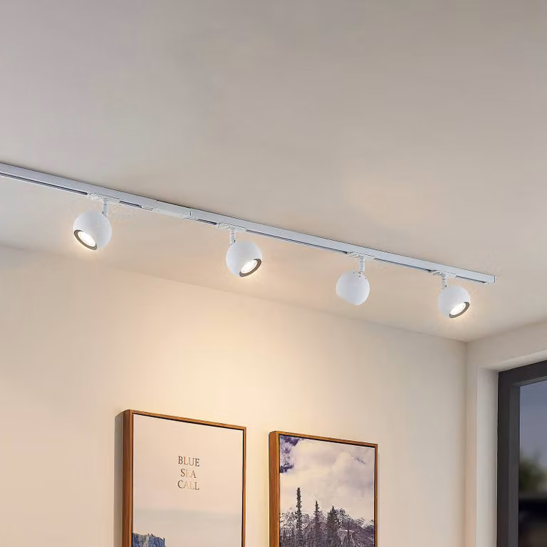 Sistema a binario Lindby Linaro, GU10, 4 luci, bianco, Ø 9 cm Linaro Lindby, dimmerabile, Bianco / Opale, Corridoio, Metallo, Moderno