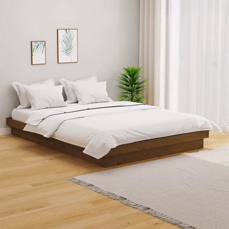 vidaXL Giroletto in legno massello di pino color ambra con doghe fisse, L/P/H: 120 x 200 cm