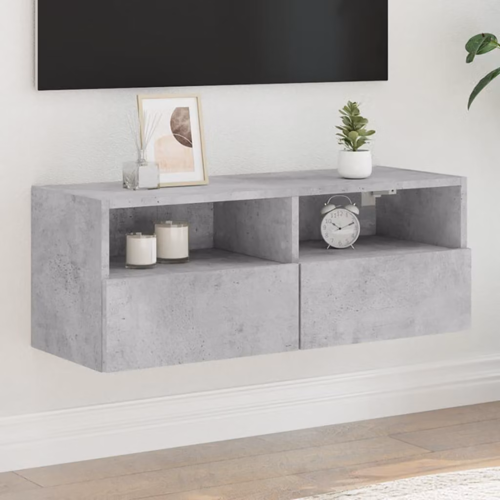 Mobile TV da parete vidaXL in legno multistrato e MDF, Grigio Cemento, L 80 cm x P 30 cm x H 30 cm