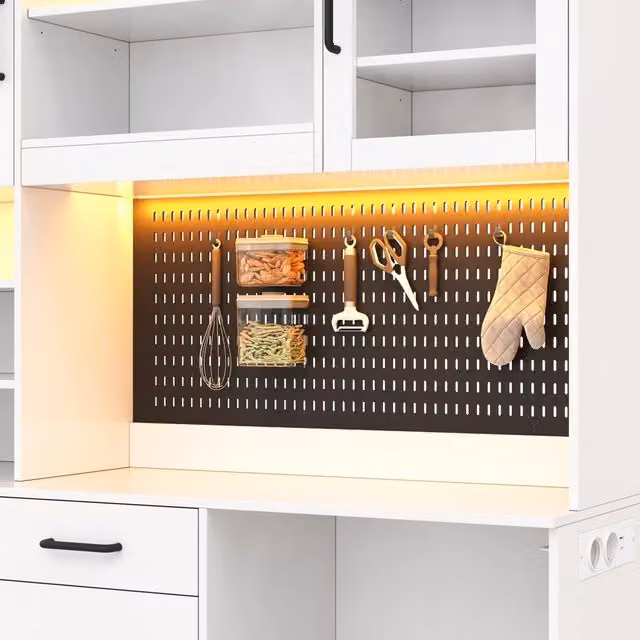 Mobile Buffet con Spina e Illuminazione LED ¨C Minimal ¨C Bianco, Legno MDF, 185x145x40cm, 5 Cassetti
