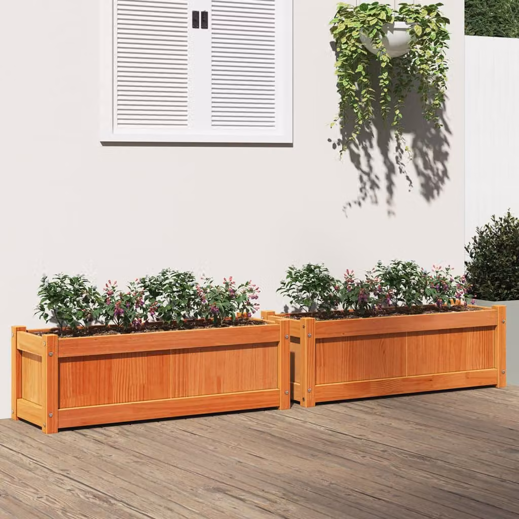 Set di 2 fioriere da giardino vidaXL in legno massello di pino marrone