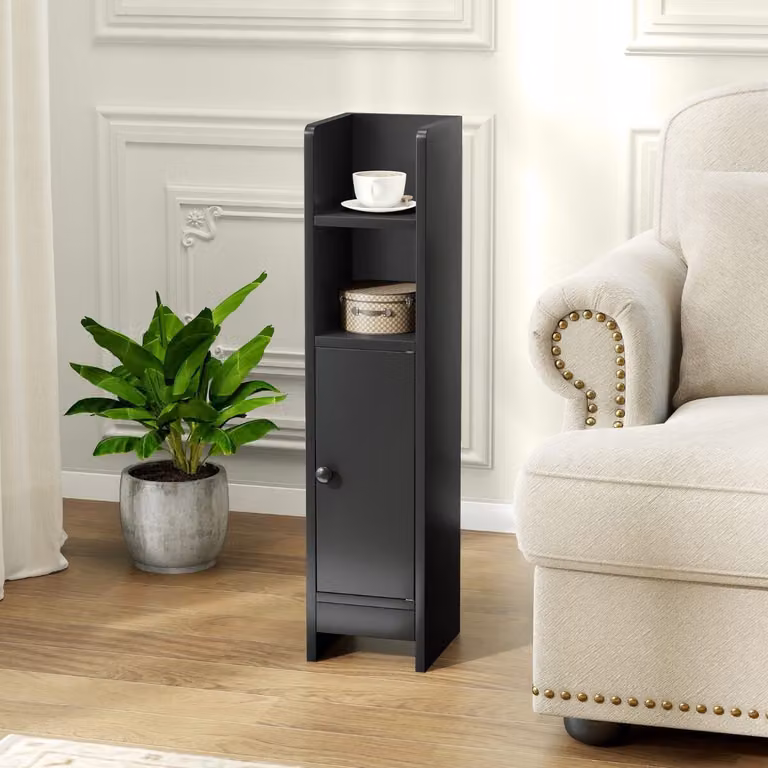 Set di 2 mobili da angolo Costway per bagno, ripostiglio freestanding con ante a cerniera e ripiani interni regolabili, colore nero opaco