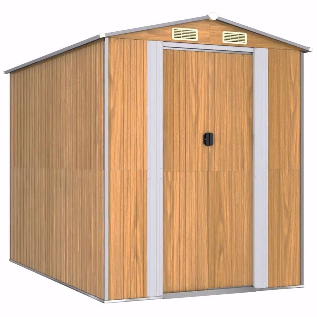 Capanno da giardino Videx in acciaio zincato marrone con porta scorrevole e ventilazione laterale L: 192 cm, P: 274 cm, H: 223 cm – 2