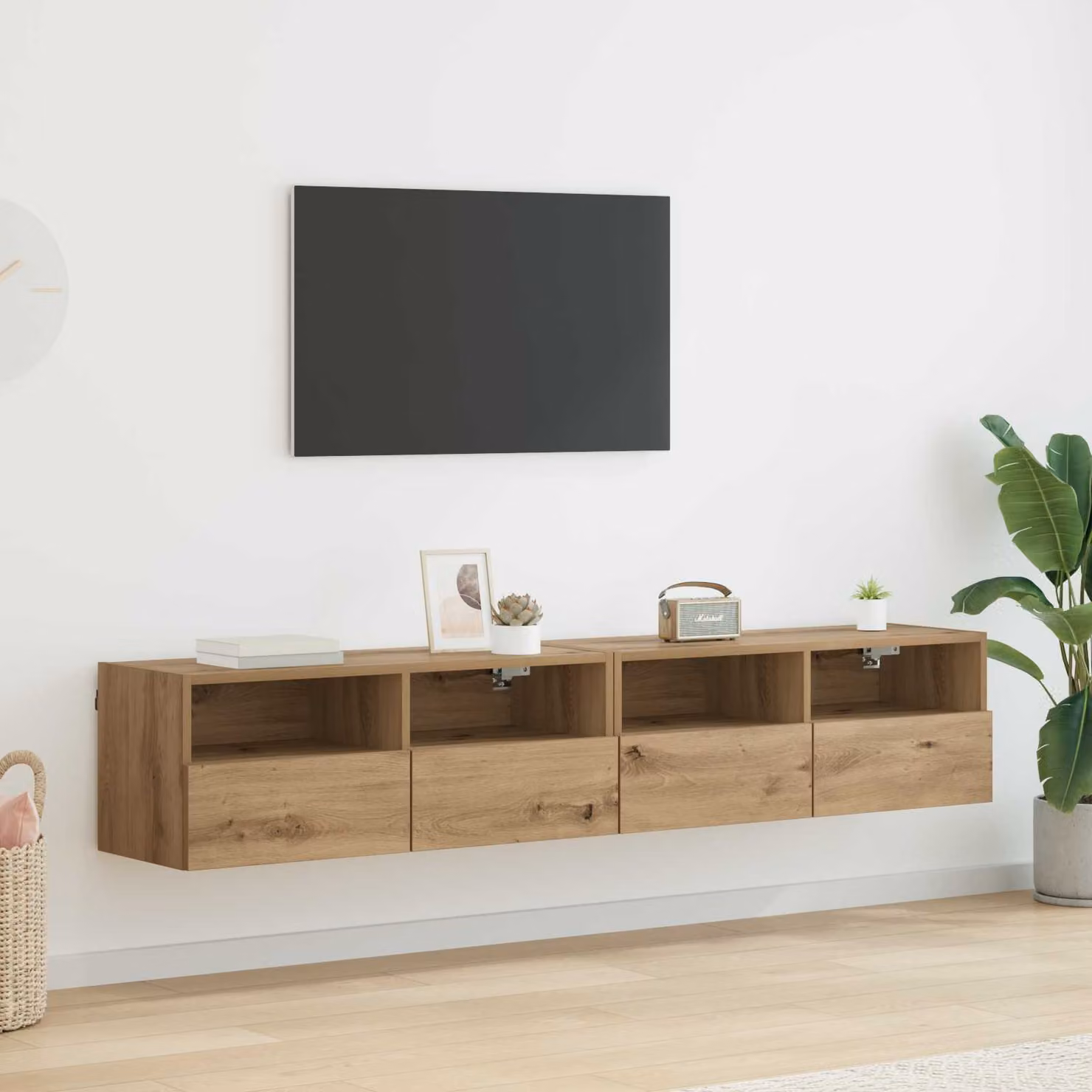 Set di 2 Mobiletti TV da Parete vidaXL in Legno MDF Marrone Moderno L 80 x P 30 x H 30 cm