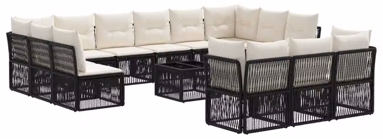 Set Divano da Giardino 14 pcs Nero polyrattan