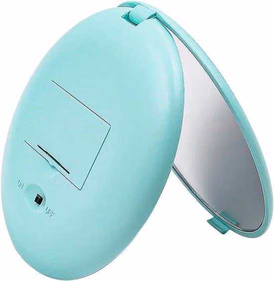 Specchio tascabile Mini LED con luce, verde, bifacciale, compatto