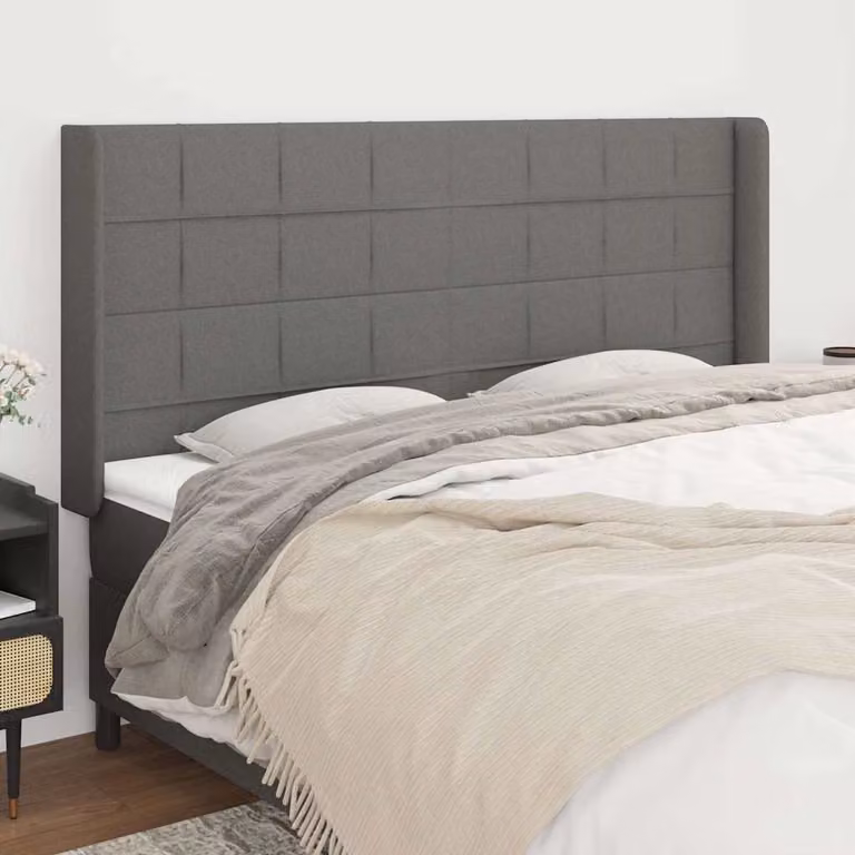 Testiera ad orecchio vidaXL in tessuto grigio con struttura in legno L: 203 cm, P: 16 cm, H: 118/128 cm
